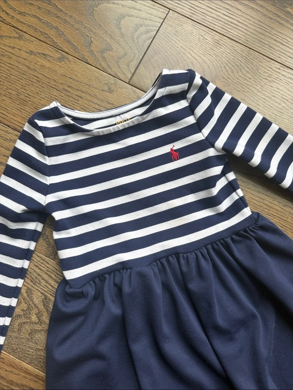 Ralph Lauren Navy, White & Red Striped Long-Sleeve Knit Dress 3T GUC